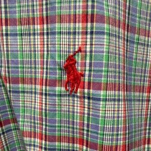 Polo by Ralph Lauren Green and Blue Plaid Shirt with Red Pony